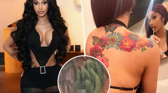 #CardiB gets her BUTTCRACK pierced! [details]